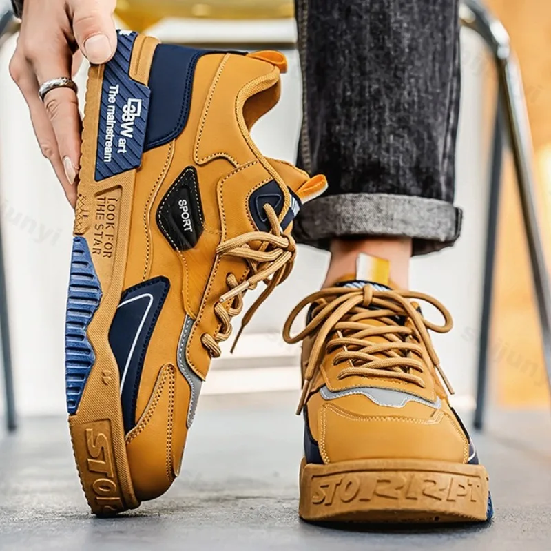 

Модная тенденция, повседневная спортивная обувь на толстой подошве для мужчин, осень 2022, новые удобные нескользящие массивные кроссовки с неглубоким ртом на шнуровке