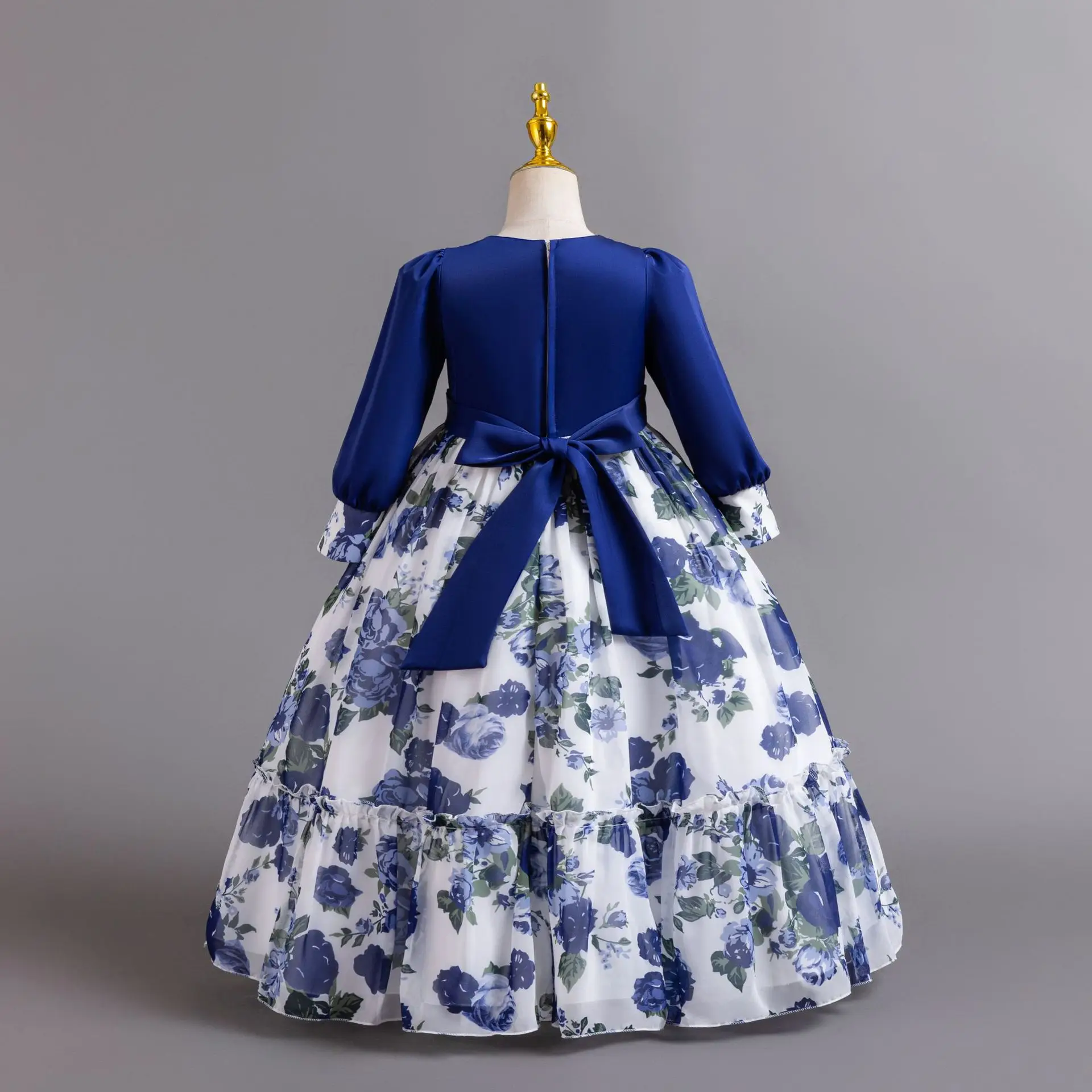 Robe de soirée en mousseline de soie pour petites filles, imprimé floral, pour mariage, fête d'anniversaire, reconstitution historique, AC135