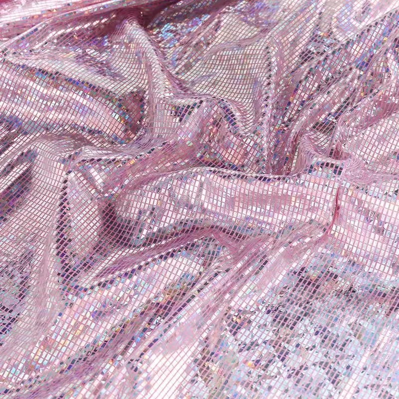 레이저 무지개빛 반짝이는 핫 스탬핑 블록 원단 재봉 무대 공연 의상 배경 장식 디자이너 원단