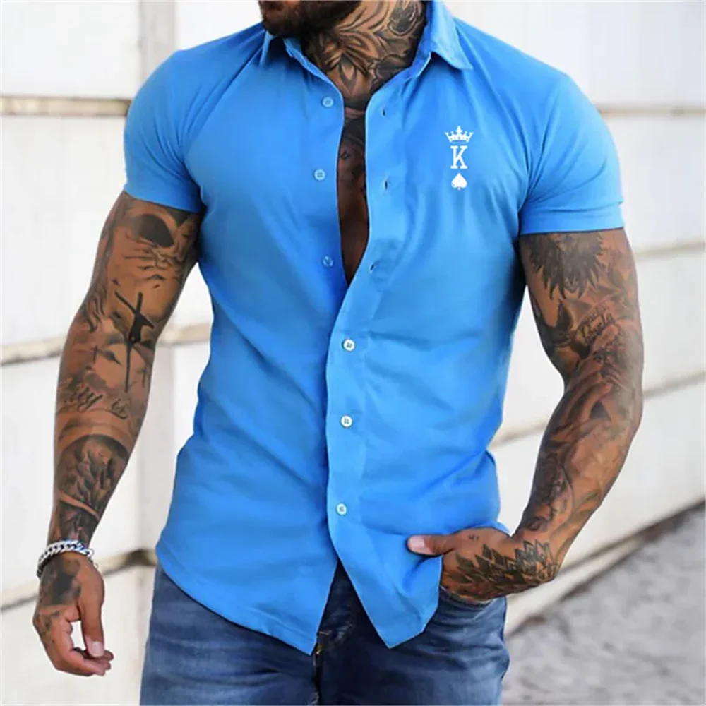 Camiseta de manga corta para hombre, camisa con estampado de póker K, informal, holgada, 2023