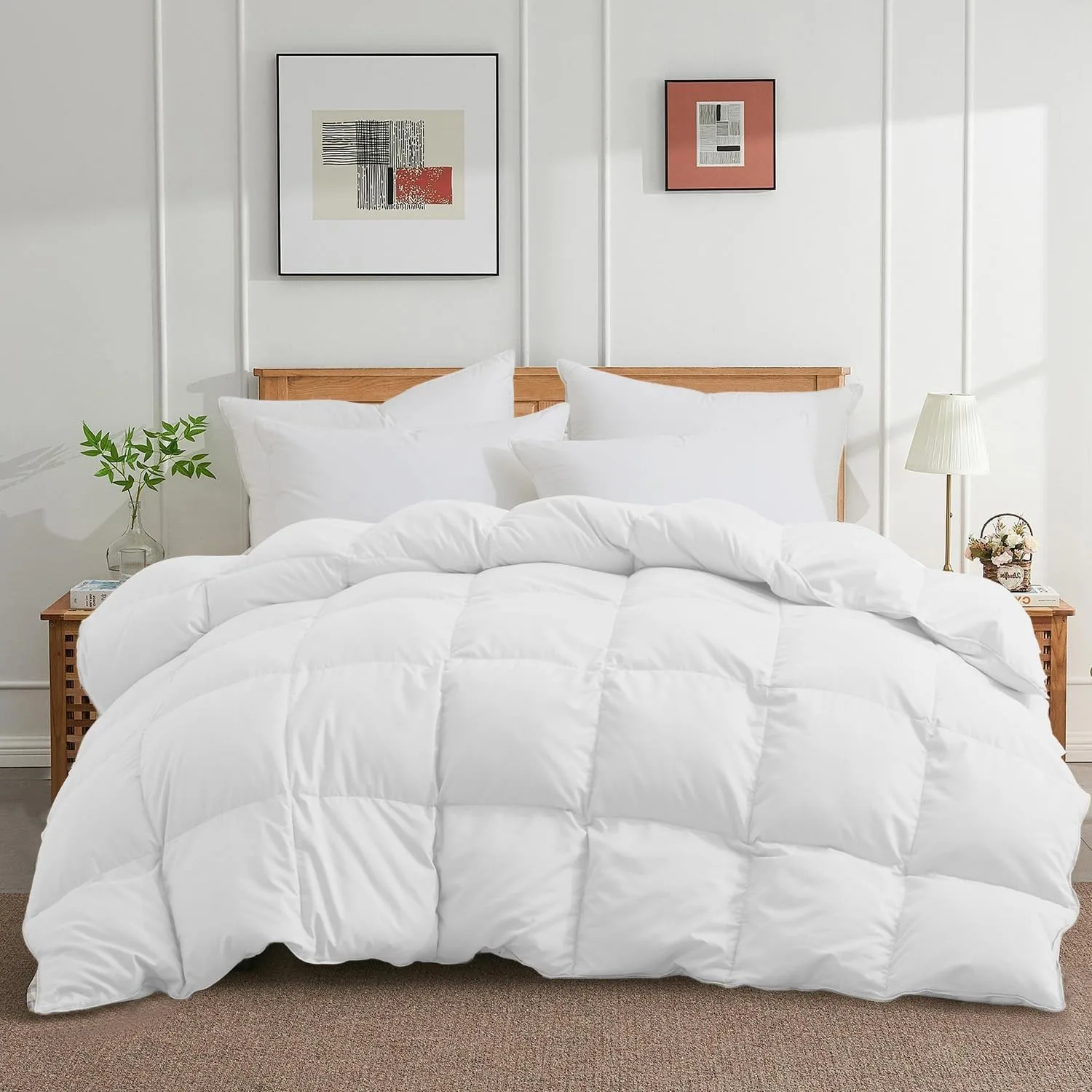 

Down Comforter - All Season Ultra Soft Goose Down & Feather Fiber Fill, Luxury Hotel White Duvet Insert with Corner (88" X 88")