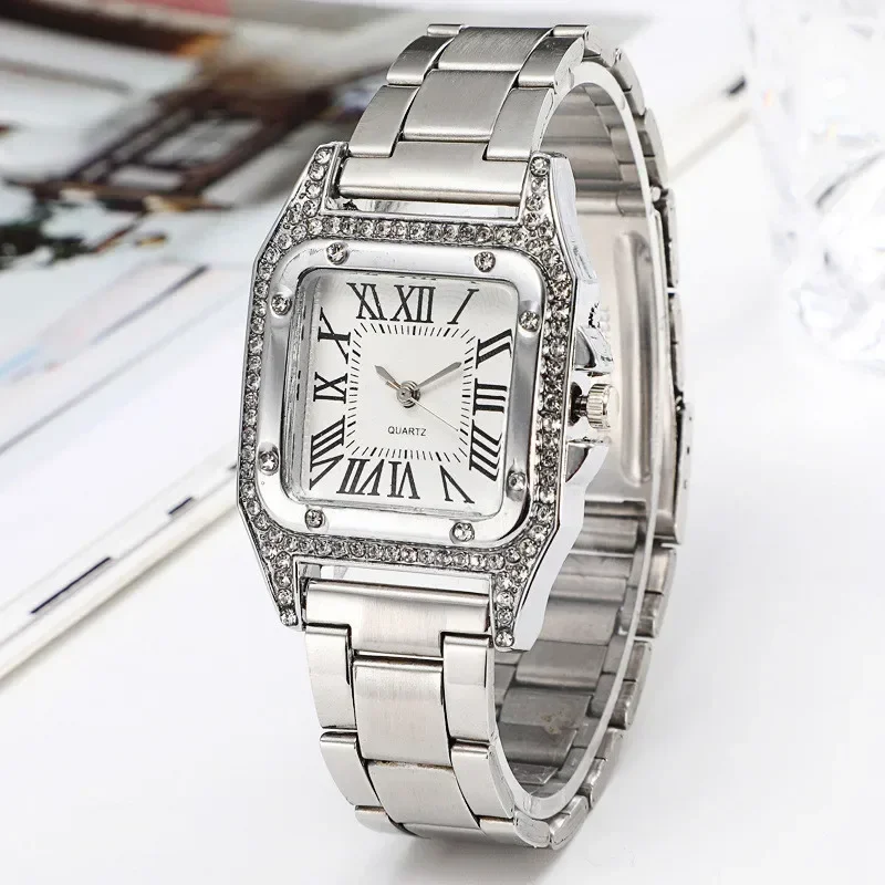 High Quality Retro Business Ladies Watches Casual Stainless Steel Rose Gold Quartz Watch Student Ladies Square Waterproof Clock