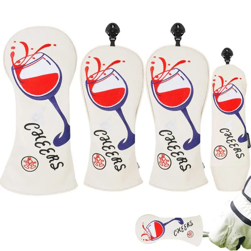 

Golf Club Cover Red Wine Goblet Pattern Golf Club Headcover Driver Fairway Woods Head Covers Embroidery Golf Driver Cover