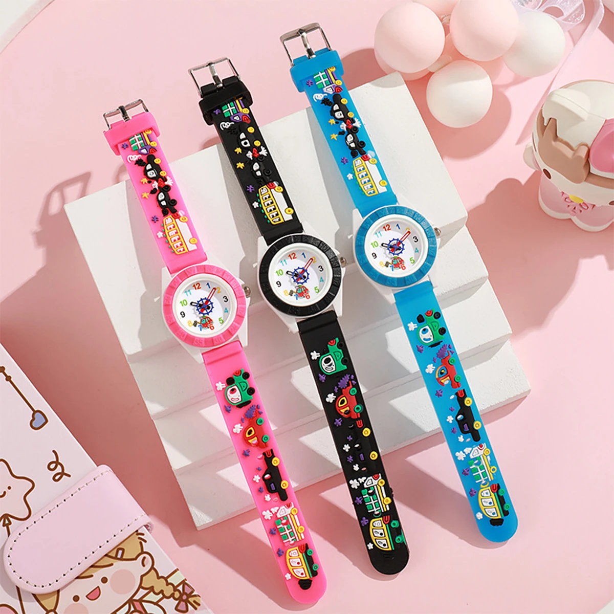 1pc/2pcs-Fun Cartoon Car-Themed Kids\' Watch - Cute Quartz Analog With Pvc Strap For Boys & Girls, Perfect Gift,Christmas present