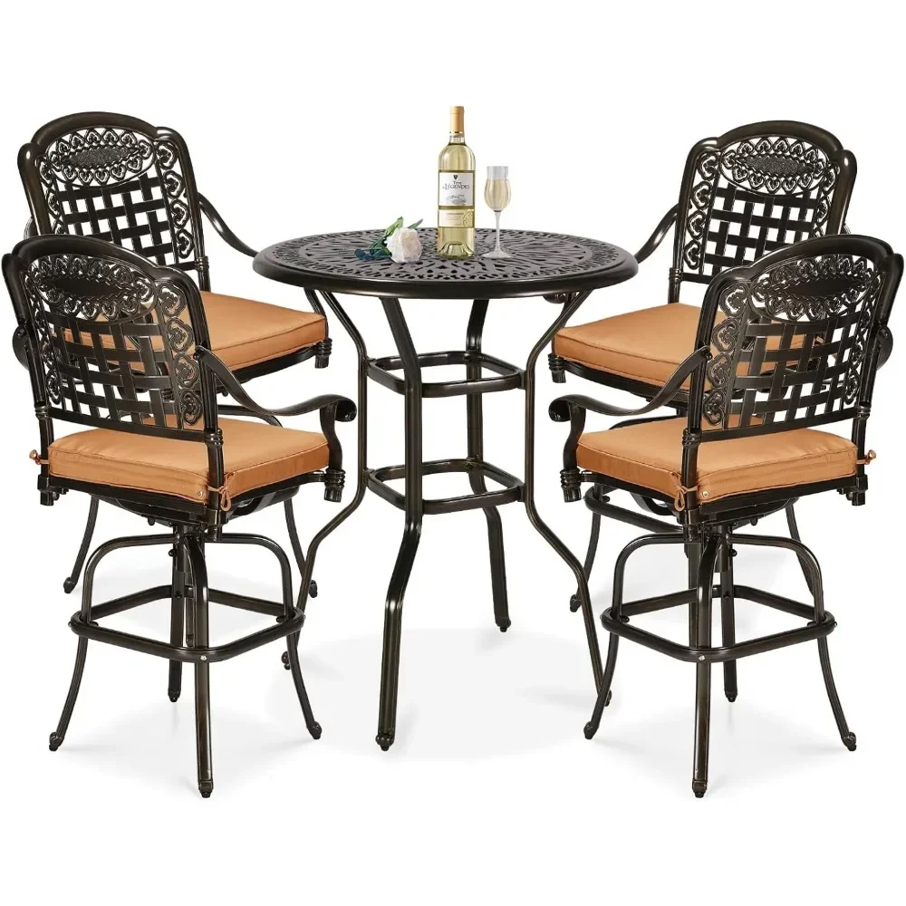 

5 Pieces Patio Swivel Bar Set, Patio Bar Table and Chairs Set, All-Weather Cast Aluminum Outdoor Swivel Bar Stools of 4 and 35.4