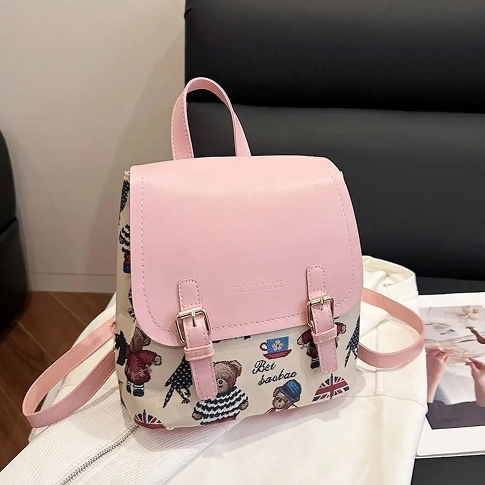 Tas ransel wanita kulit PU modis dengan ritsleting tas bahu kapasitas besar ransel perjalanan multifungsi lucu