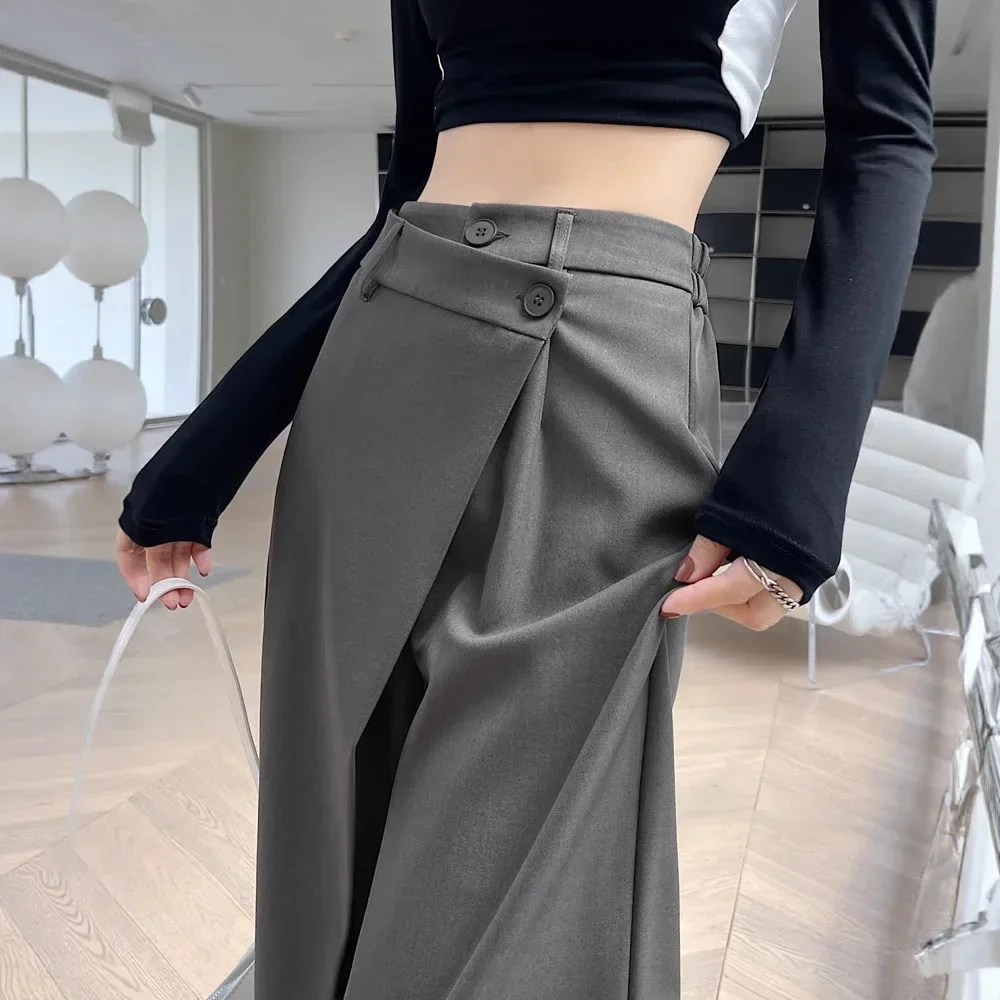High Waist Wide Leg Suit Pants Women's Autumn New Loose Straight Casual Trousers Asymmetrical Design Comfortable Straight Leg Tr
