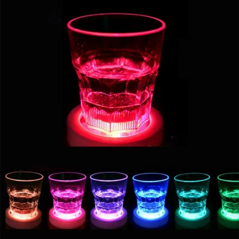 LED Party Drink Cup Mat Bottle Stickers Coasters Lights Battery Powered Bars Atmosphere Lights Cup Sticker Pads Decoration