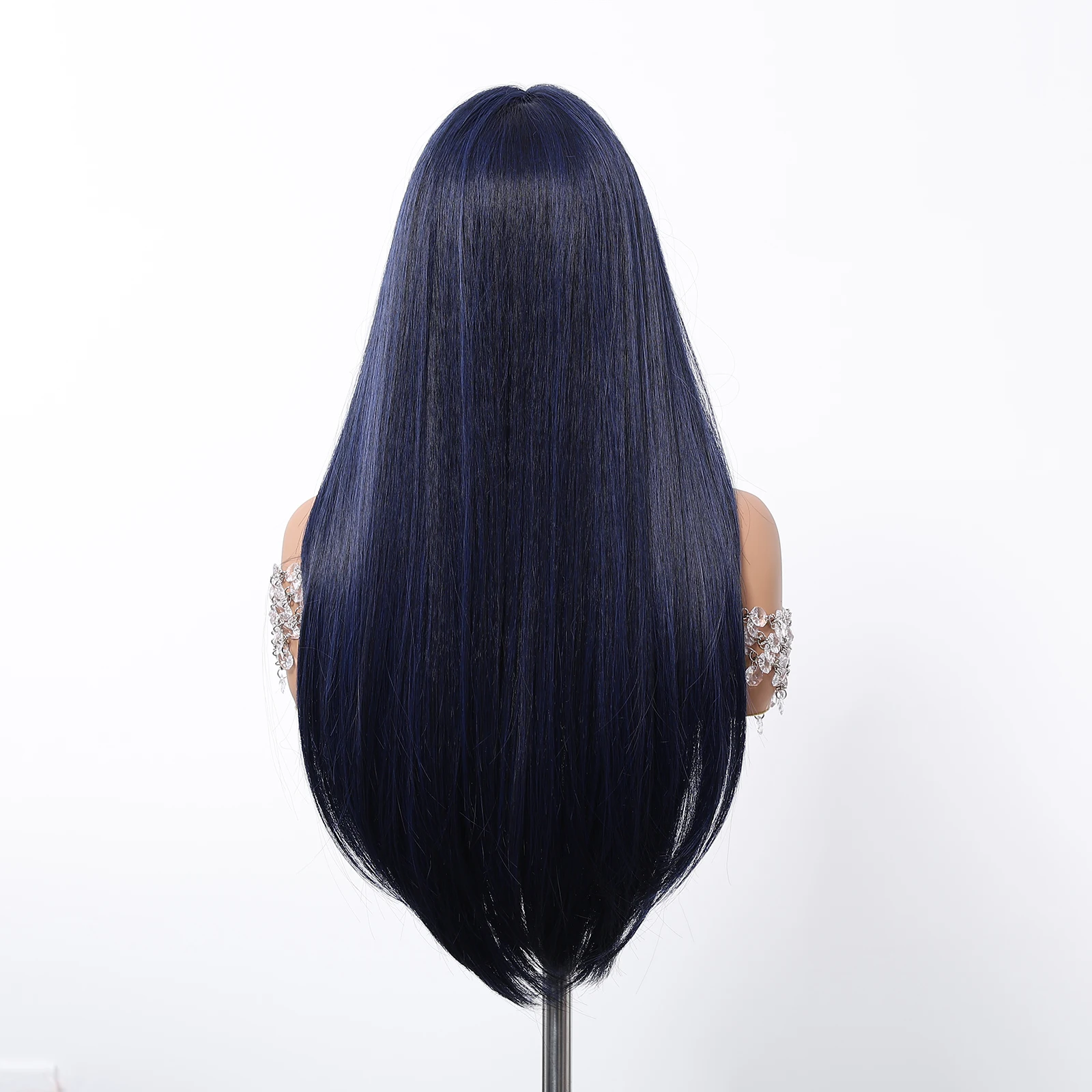 Navy Blue Long Straight Layered Wig Synthetic Women's Wigs Middle Part Cosplay Party Daily Use Natural Hair Heat Resistant Fibre