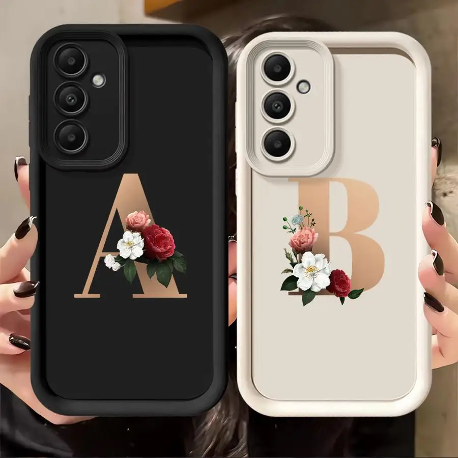 Flower Letters A B Phone Cover Case for Samsung Galaxy A71 A72 A15 A16 A35 A36 A12 A13 A26 A32 A56 A23 A53 A54 A34 A51 A73