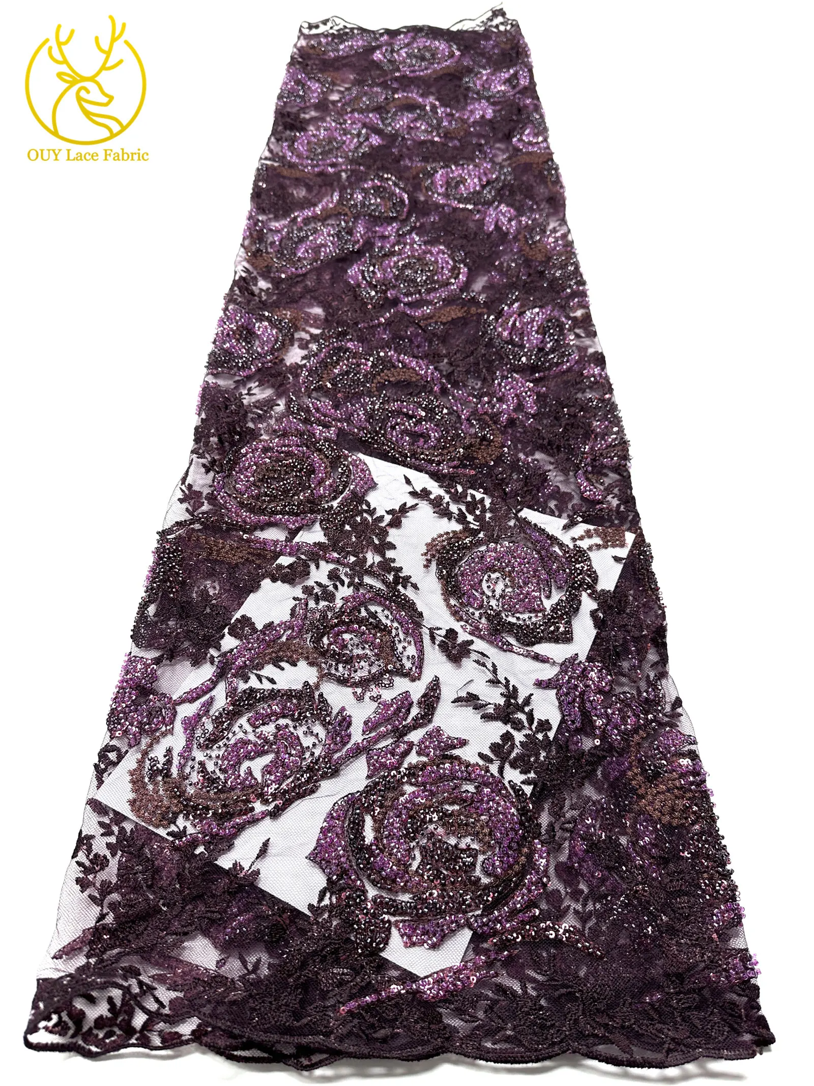 Modisches Kleid mit Stickerei, Spitze und Pailletten, Afrikanischer Spitzenstoff 2026, Rosa Französische Perlen-Spitze, Nigerianisches Partykleid, Nähzubehör 5Y – Detail 17