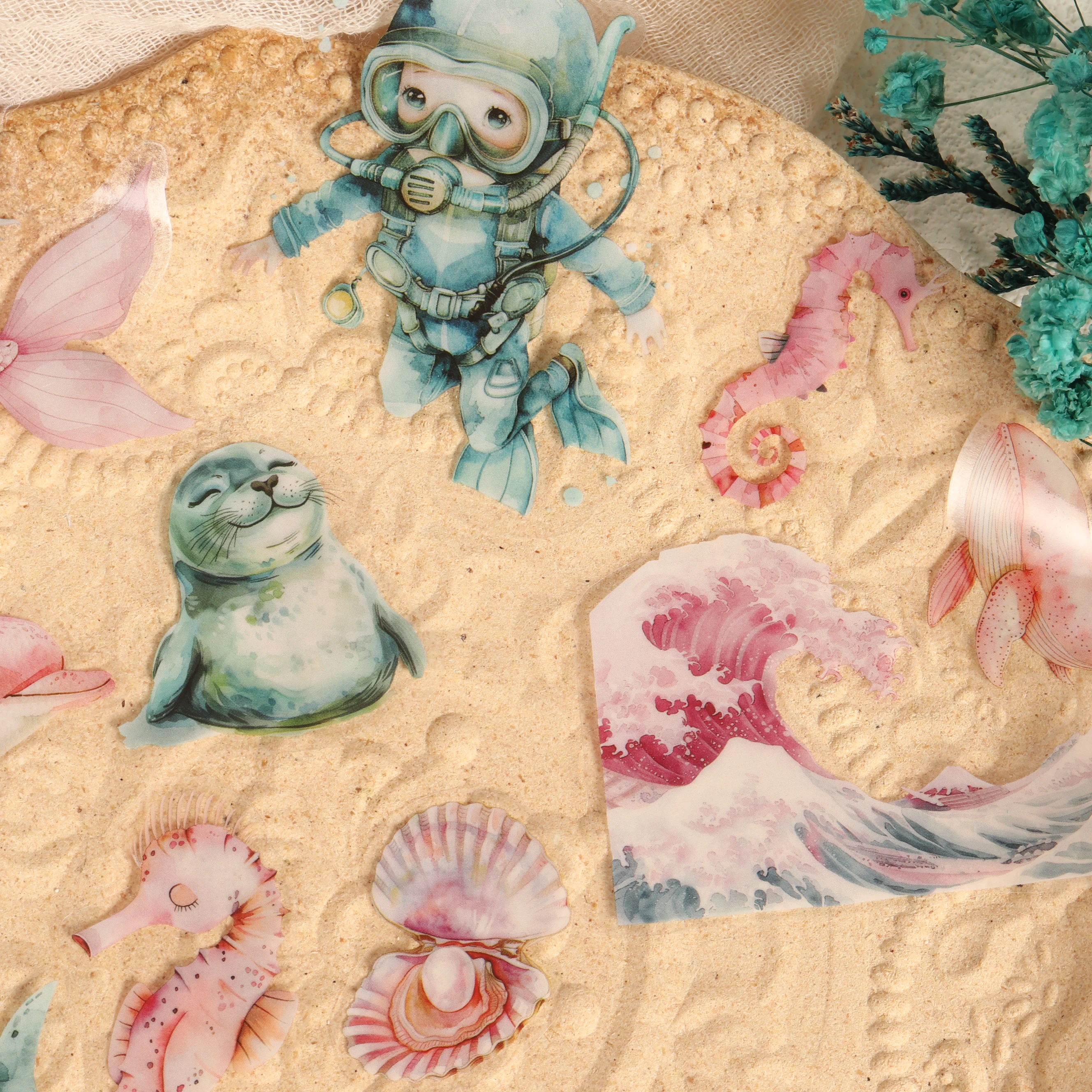 56 Stück PET wasserdichtes Meerjungfrau-selbstklebendes ästhetisches Aufkleberpaket, für Heimwerkerarbeiten, Scrapbooking-Zubehör, Junk Journals – Detail 3