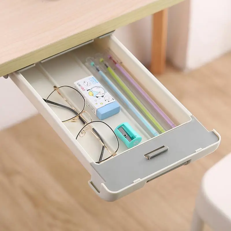 Under Desk Drawer Slide Out Self-Adhesive Under Desk Storage Container Attachable Desk Organizer Under Shelf Drawer Pull Out For