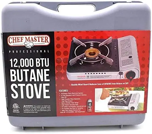 Portable Butane Stove with Electronic Ignition & Wind Guard for Camping, Outdoor Cooking