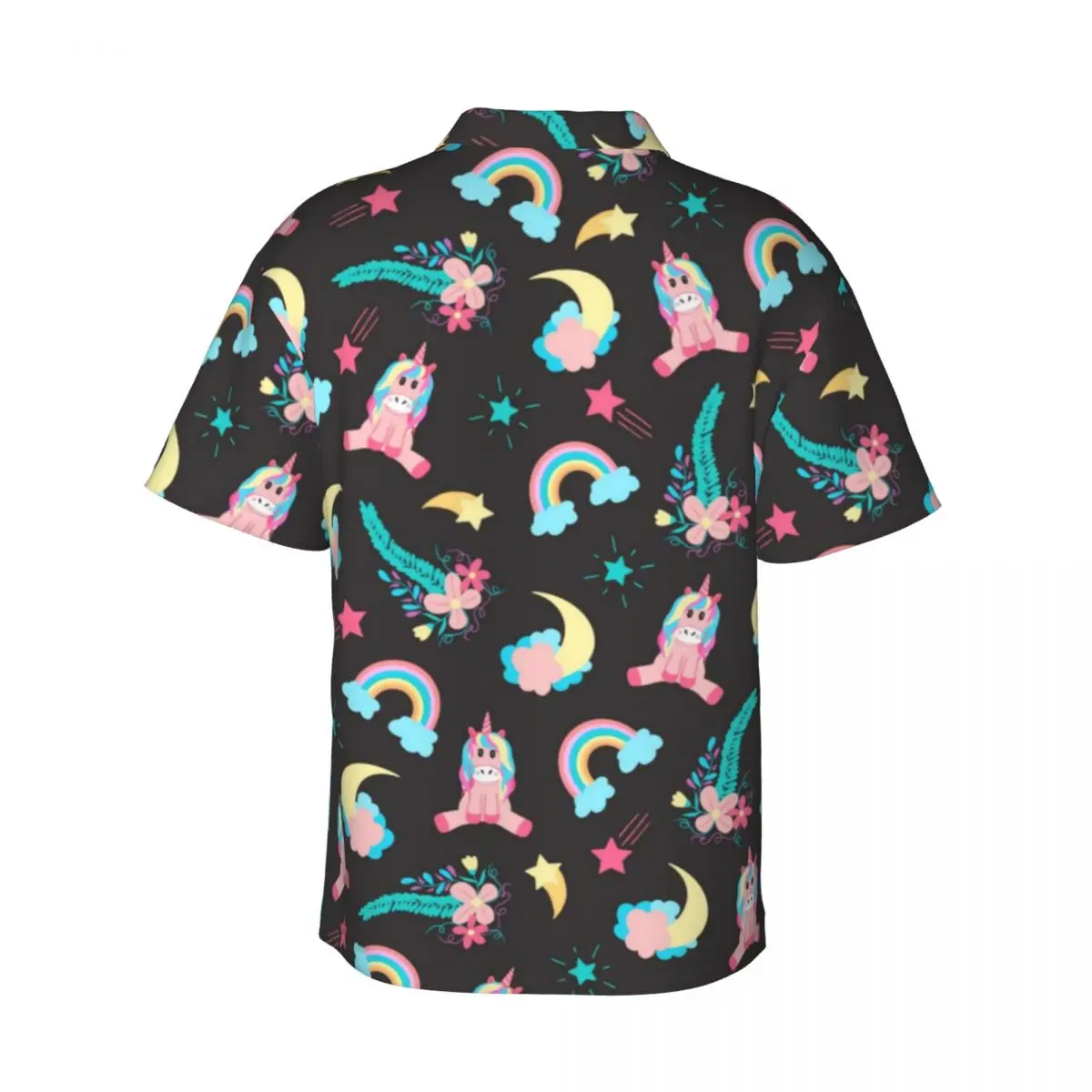 Pink Black Unicorn Casual Shirt Rainbow Floral Stars Trendy Summer Shirts Men Short Sleeve Beach Streetwear Oversized Blouses