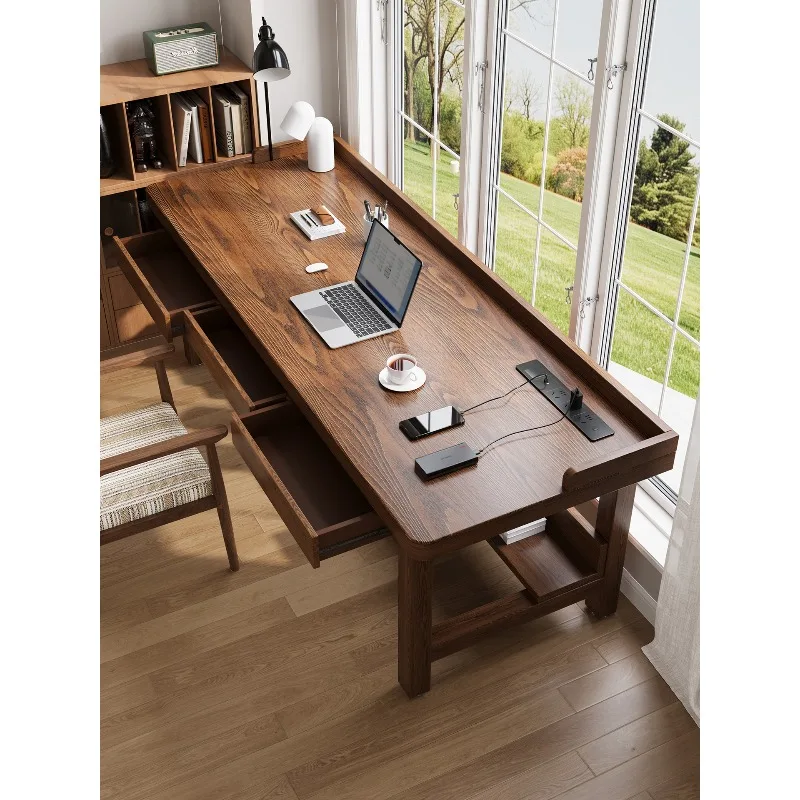 North American ash wood pure solid wood desk with baffle with drawers living room study table computer desk large desk