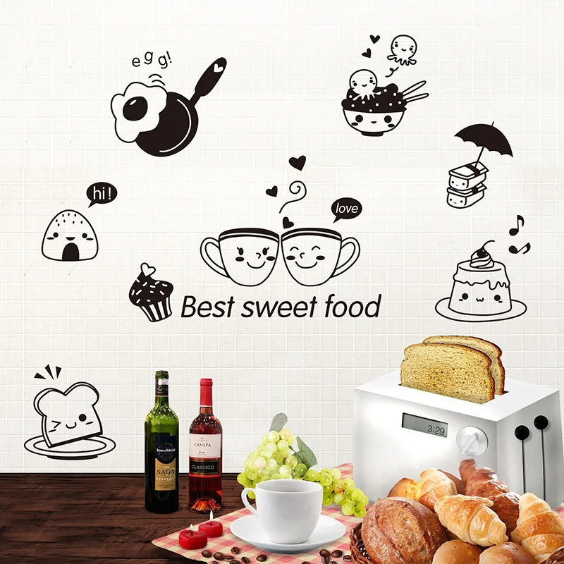 Kitchen Wall Stickers Coffee Sweet Food DIY Wall Art Decal Decoration Oven Dining Hall Wallpapers PVC Wall Decals