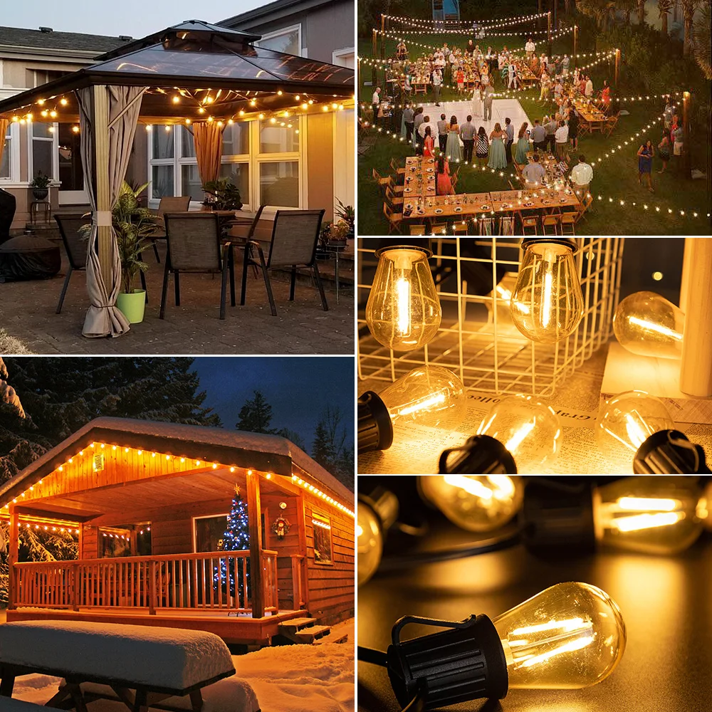 S14 Plastic Light String EU Plug Outdoor E26 220V Shatterproof LED Lights Garland 1W 2W Vintage Amber Bulb Easter Chain Lamps