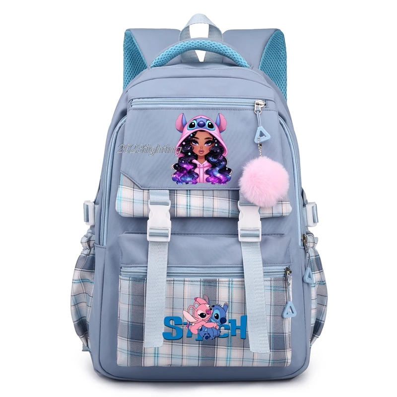 Mochilas Lilo & Stitch para homens e mulheres, Mochila Xadrez Multibolso, Mochilas Escolares para Laptop, Desenhos Animados, Leve, Exterior