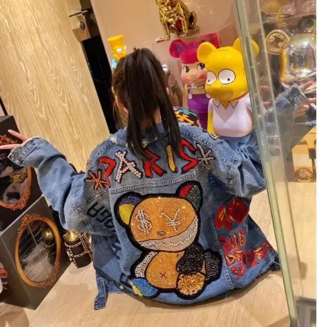 Bear Women Diamond Winter Cartoon Jacket Women  Female Outerwear Jeans Coat Thickening Cotton Winter Parkas Women Grils