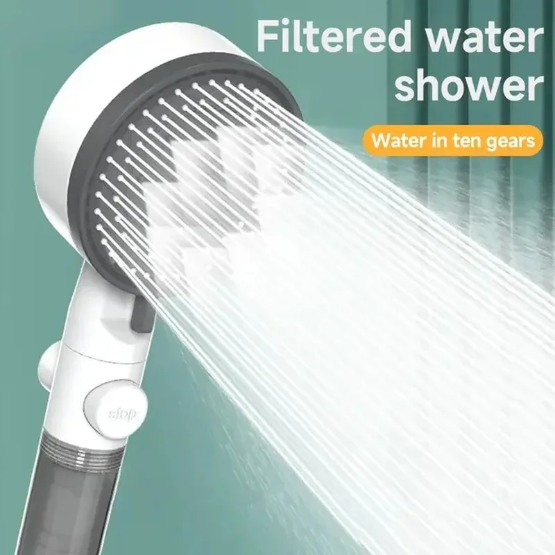 

High Quality 10 Mode Shower Head Water Filter Adjustable High Pressure Shower Portable One-Key Stop Shower Bathroom Accessories