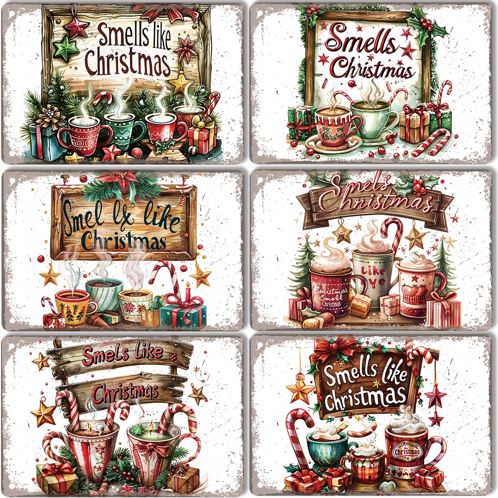 1pc Christmas Metal Tin Signs for Wall Art Hanging Sign, Door Decoration, Xmas Tree Ornament, New Year, Home, Gift,