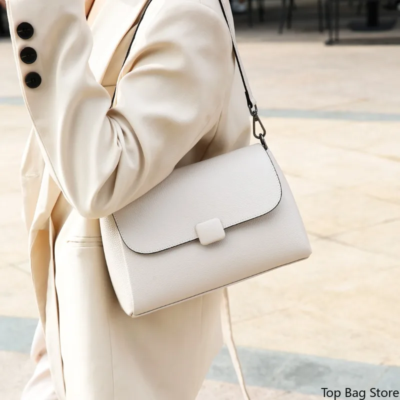 Minimalist Shoulder Bag for Women Soft Genuine Leather Everyday Large Roomy Convertible Crossbody Adjustable Shoulder Strap