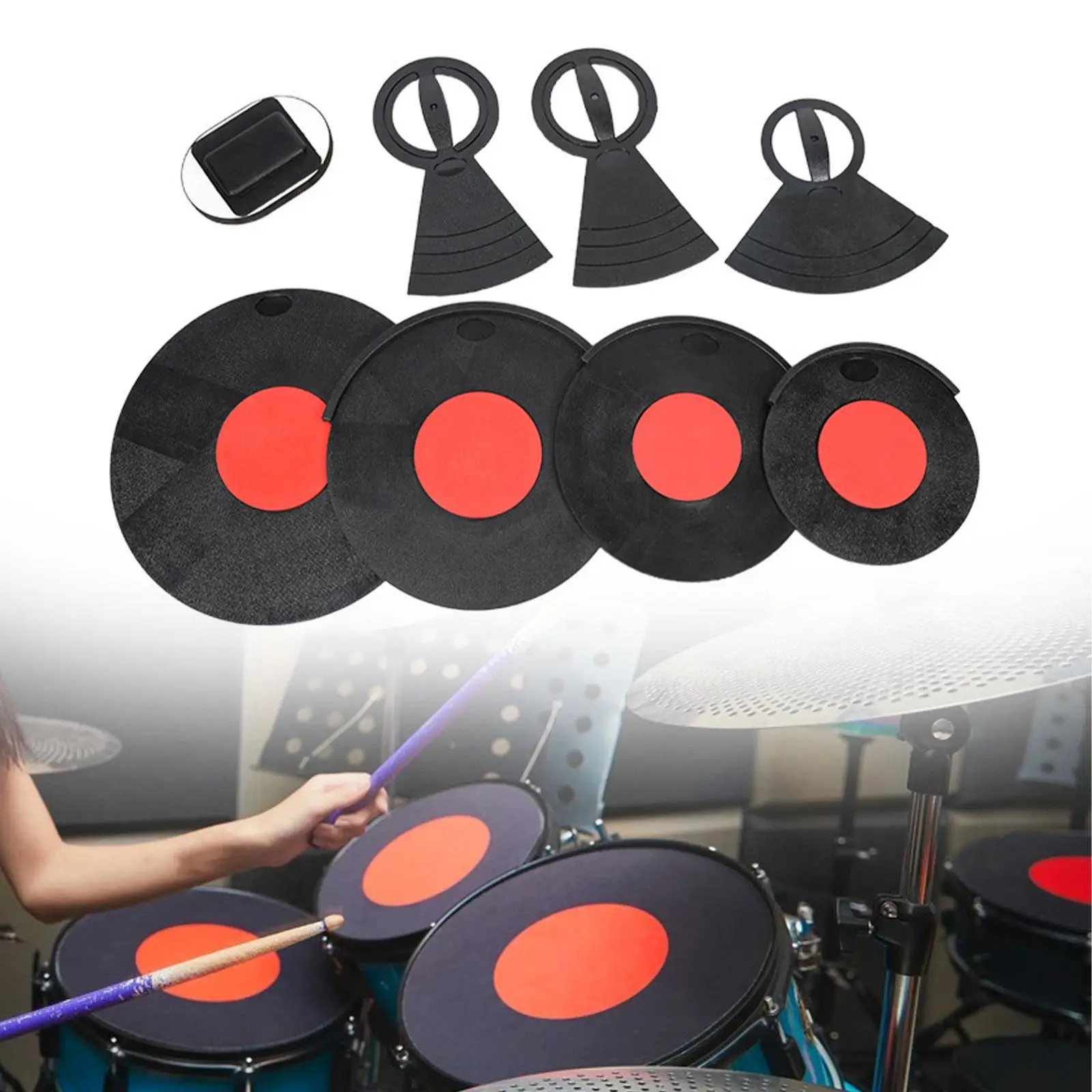 

8x Drum Mute Pads with 3 Hi Hats Pads Mutes Indoor Outdoor Reusable Practicing Pad Bass Drum Mutes Silicone Drum Mute Set