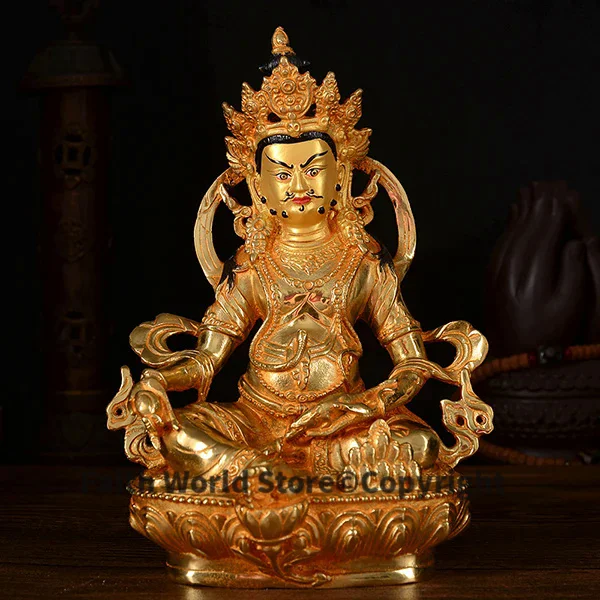 wholesale #21CM HOME family efficacious Talisman # Buddhism full Gilding Yellow Jambhala Zambala gold Buddha brass statue