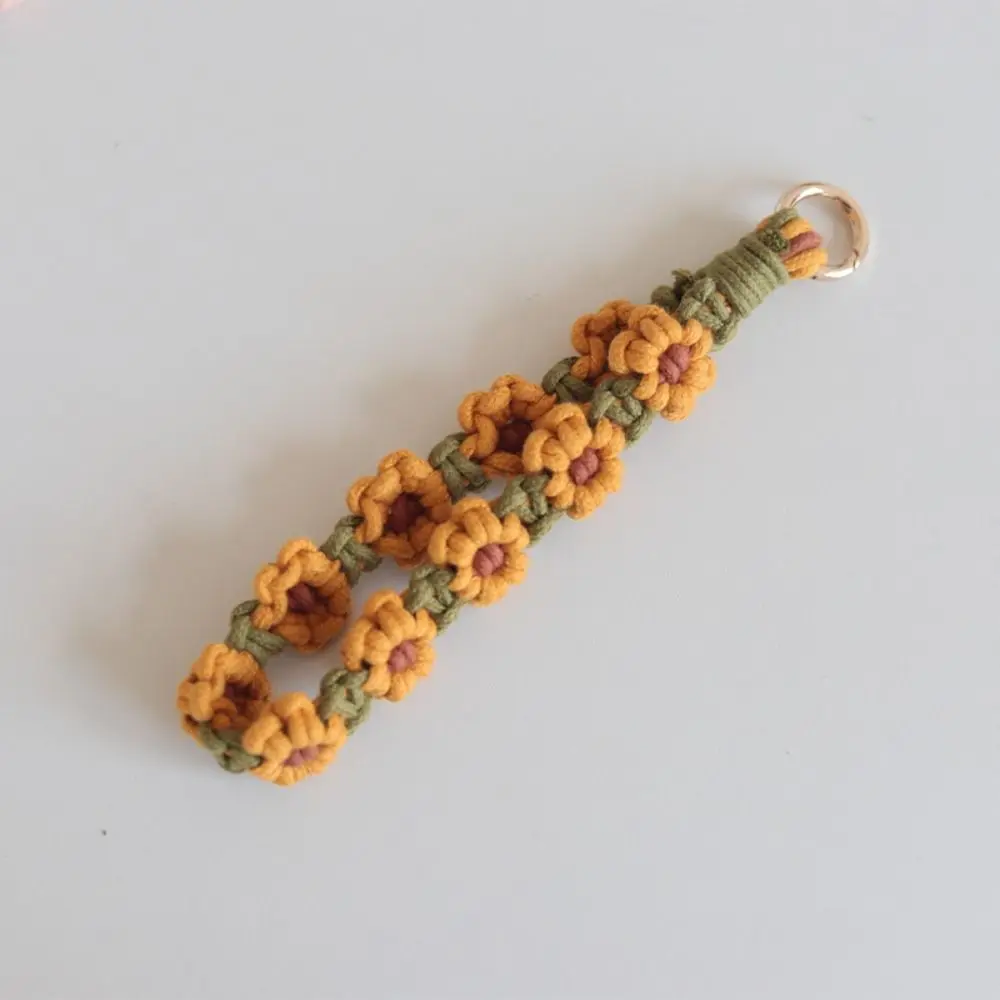 

Korean Style Boho Phone Case Rope Keyring Bag Hanging Weave Daisy Flower Keychain Phone Wristband Bag Pendant