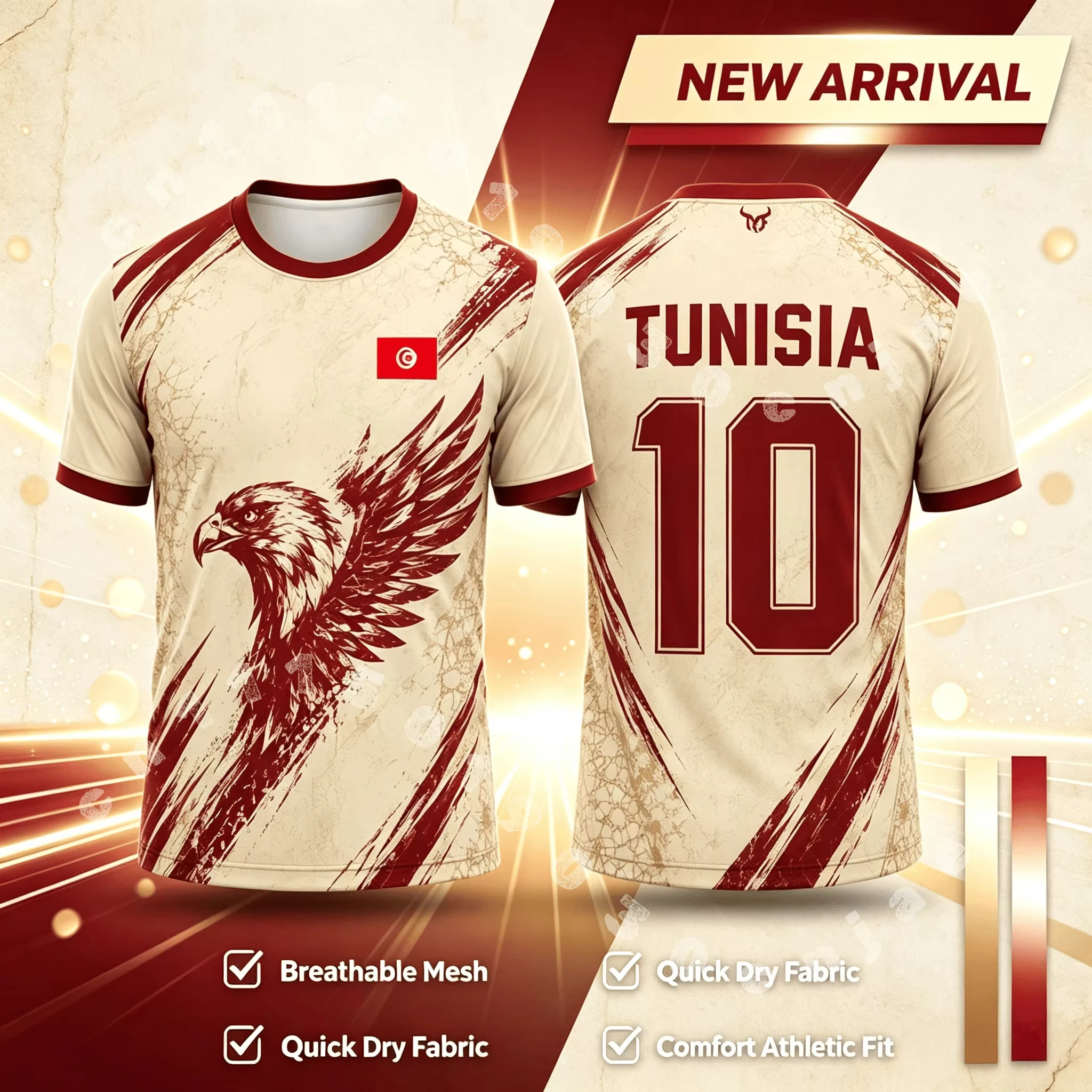 Tunisia Flag Print Jersey Men Outdoor Sports Soccer Training Uniform Men's and Women's Quick Dry Breathable O-neck Short-sleeved