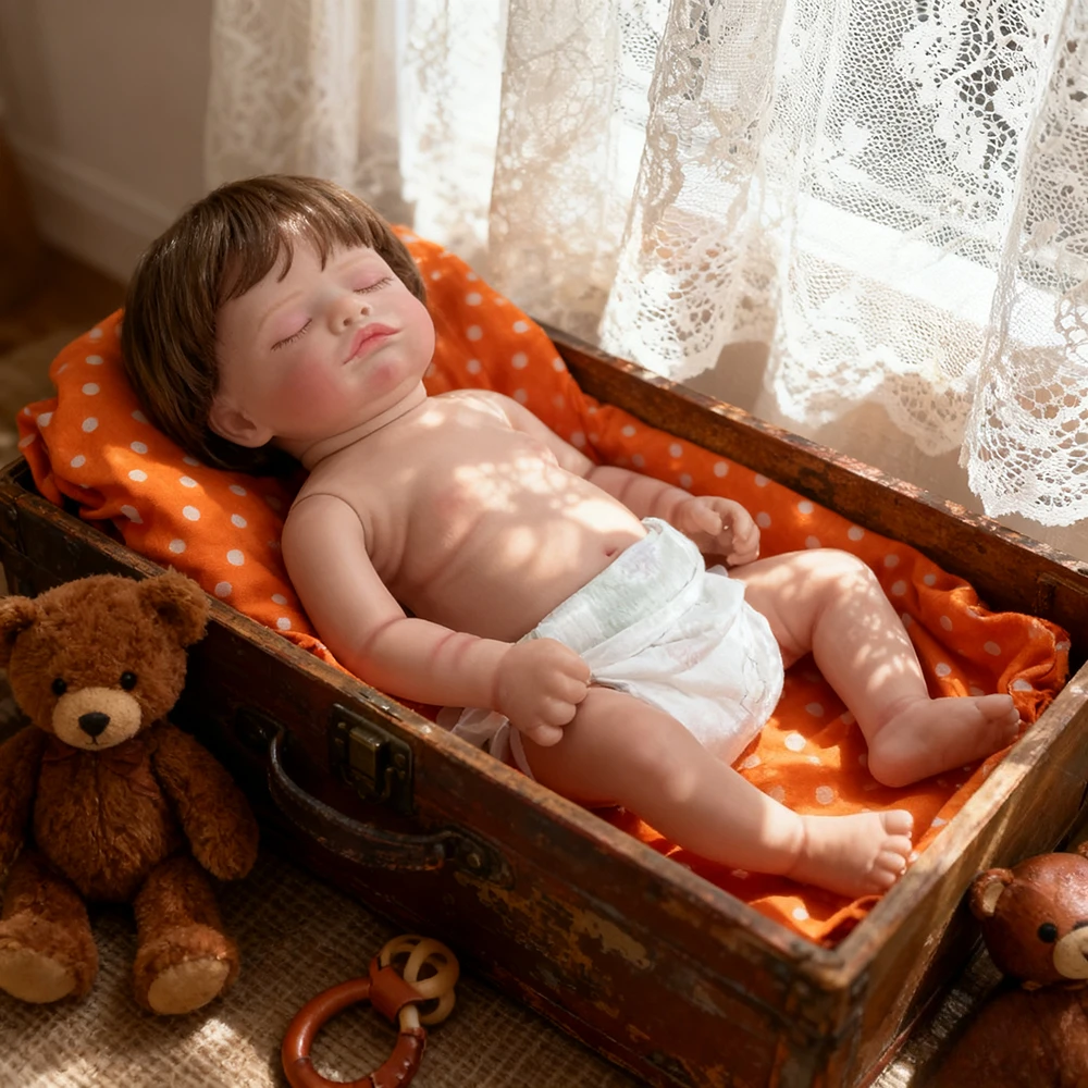 

45cm Lifelike Reborn Doll Rosalie Cute Sleeping Baby Girl Full Vinyl Body Hand-Rooted Hair Collectible Toy