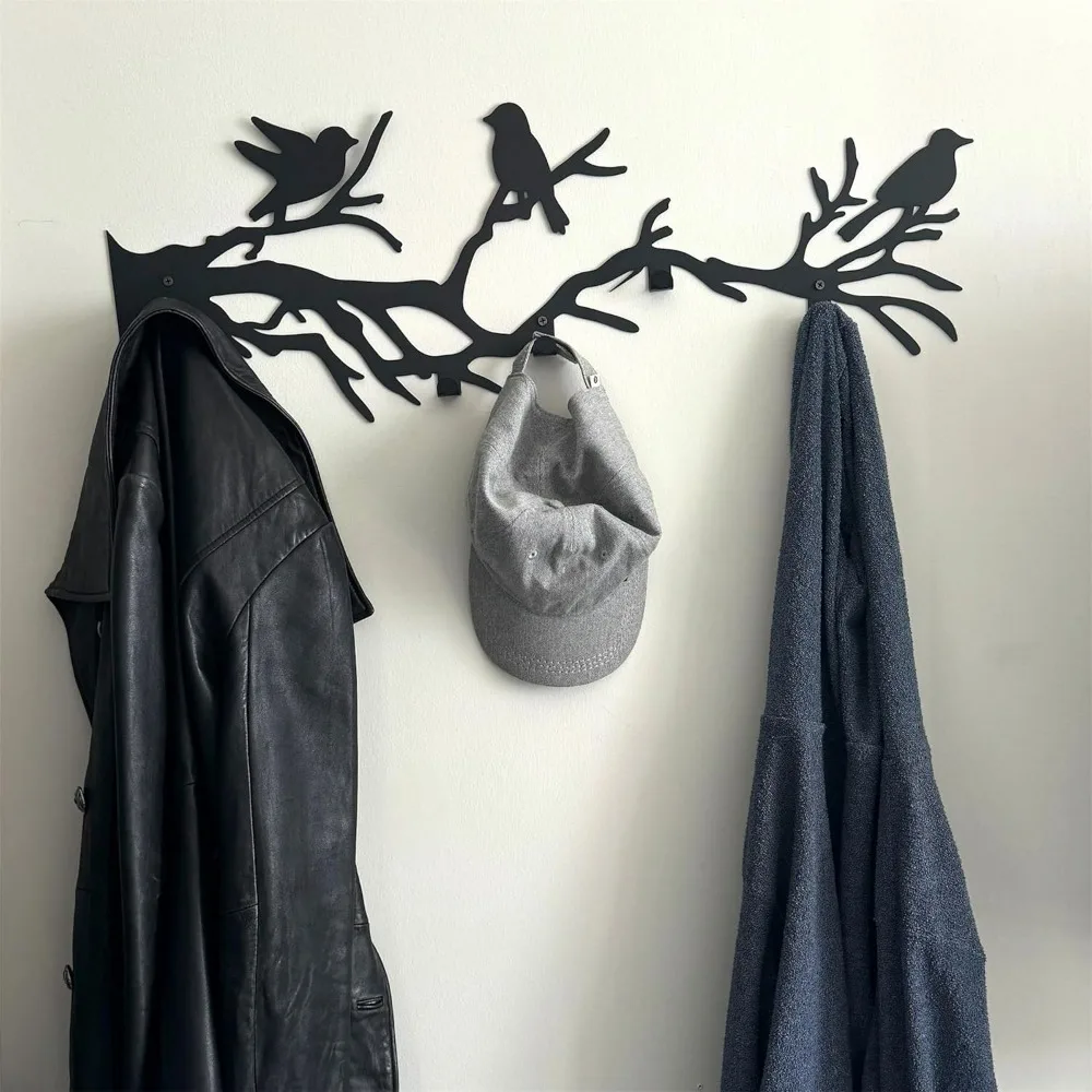 

Decorative Bird Tree Branch Wall Mounted Coat Rack, Metal Art Hanger for Coats, Hats, and Scarves, Unique Wall Decor Hooks for E