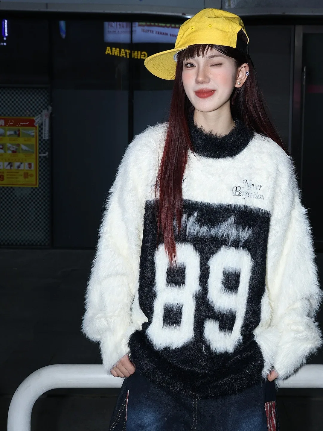 

American Retro Digital Knitted Sweater round Ne Casual Loose ex Autumn Winter Warm Faionable Couple's Knitwear