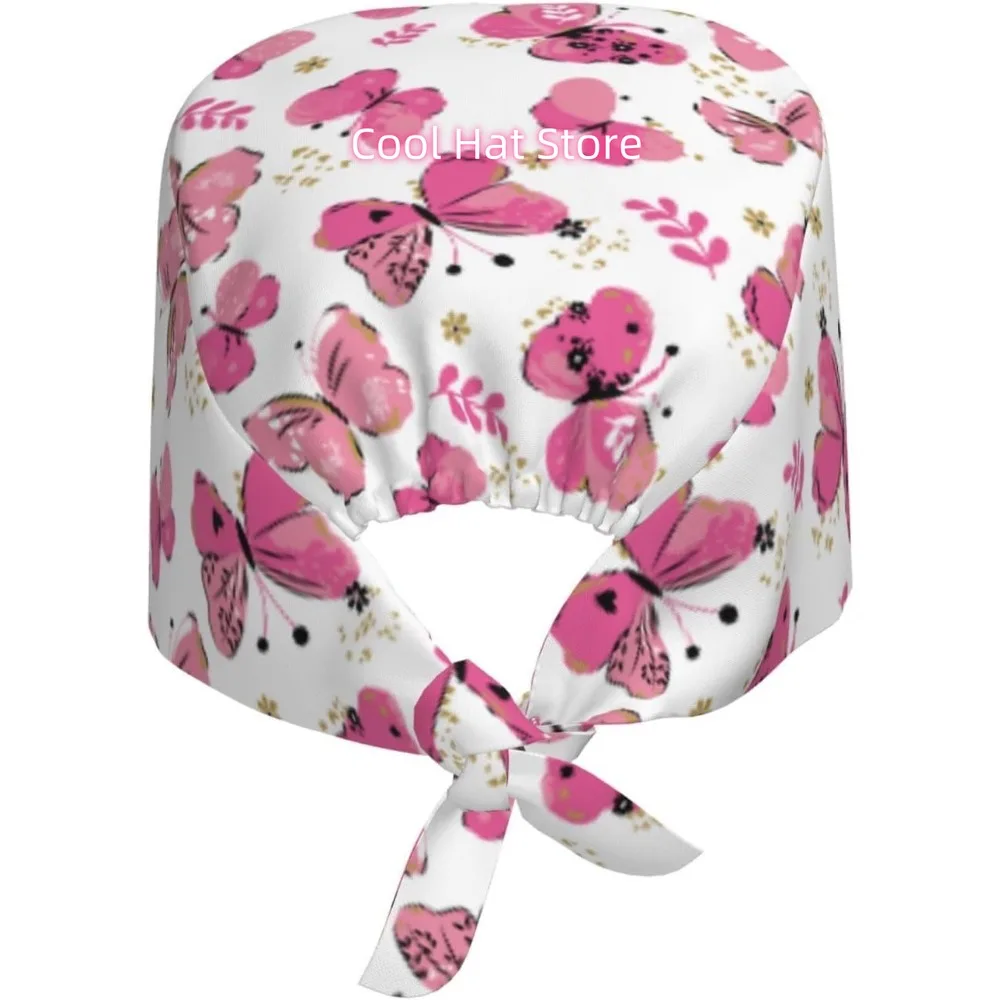 1pc Adjustable Scrub Cap with Sweatband - Lightweight 100%, One Size Fits All with Adjustable Tie Back Closure, Pink Floral & De