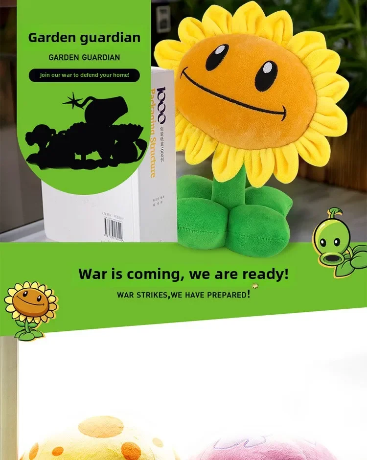 Plants Vs Zombies Sonnenblumen-Erbsenschießer-Kernpult-Plüschpuppe, Spielzeugkissen, weiche große Zombie-Kissenfigur, Teenager-Weihnachtsgeschenk – Detail 1