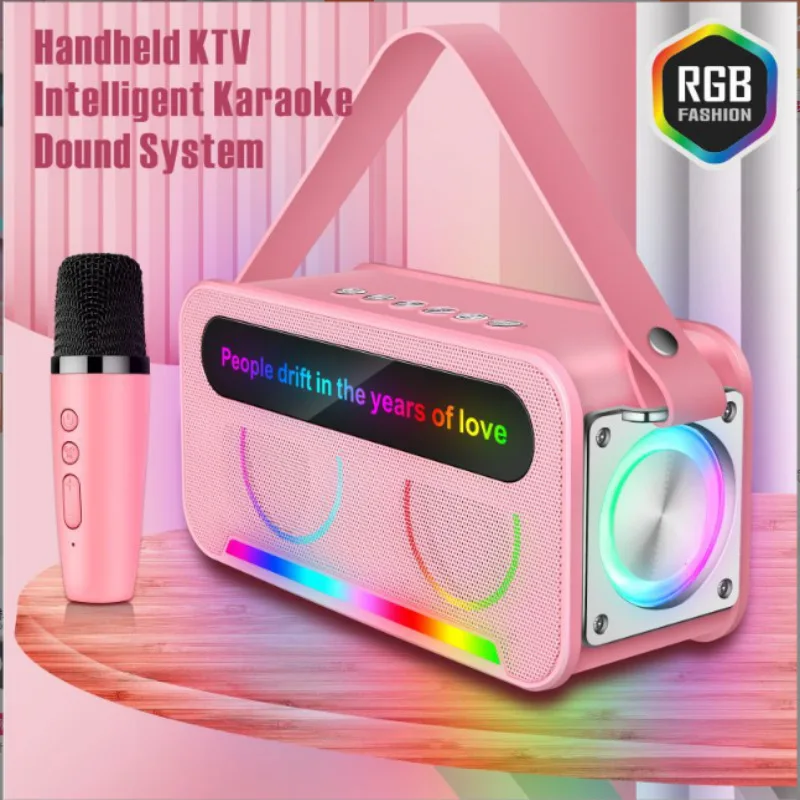 ポータブルKTVBluetoothスピーカー,クリエイティブスピーカー,高音質FM,ワイヤレスマイク,カラオケ,屋外パーティー用