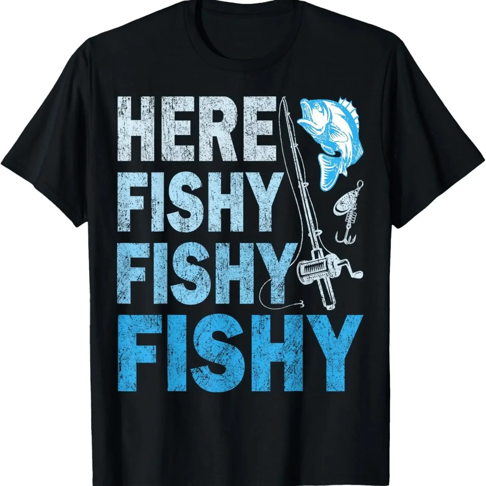 Funny Fisherman Here Fishy T Shirt s  vintage Washed Versatile streetwear Soft Comfortable Top For Everyday Wear Slightly