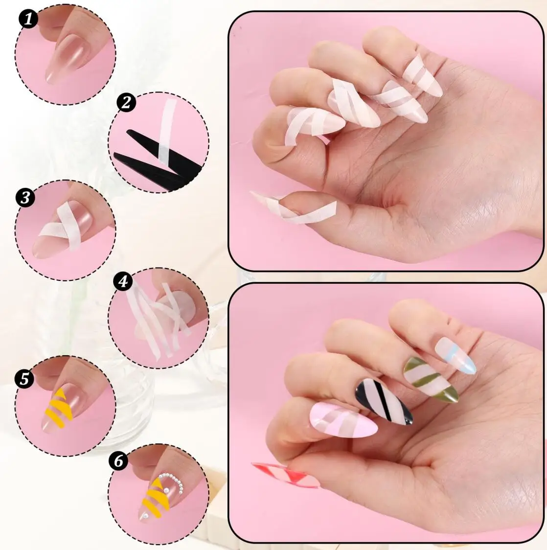 4 unids/set de cinta adhesiva para decoración de uñas, 0,5 cm * 130cm y 1,2 cm x 130cm, herramientas para detalles de diseño de uñas, Kit de herramientas adhesivas para manicura DIY