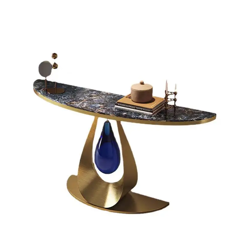 French light luxury entrance table Villa corridor very narrow end view platform Natural luxury stone entrance entrance platform