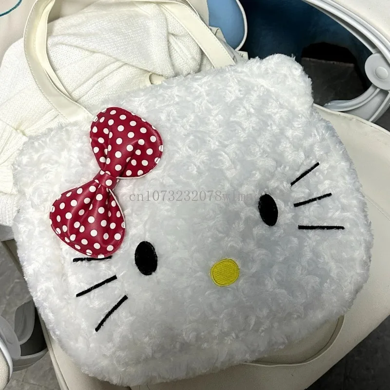 Borsa a mano in peluche ripiene Kawaii Hello Kitty Borsa a tracolla soffice per ragazze dei cartoni animati Borsa per la spesa da donna autunno inverno di grande capacità