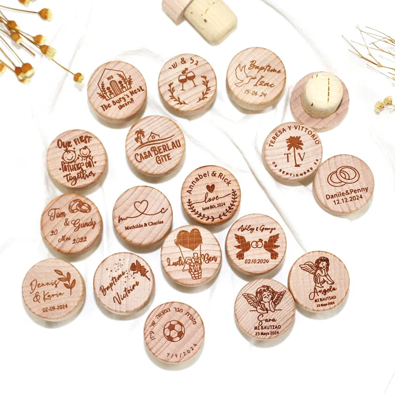 Custom 10/50/100pcs Wine Cork Stoppers Wedding Party Thank You Favors for Guest Engraved Wooden Bottle Cork Stopper