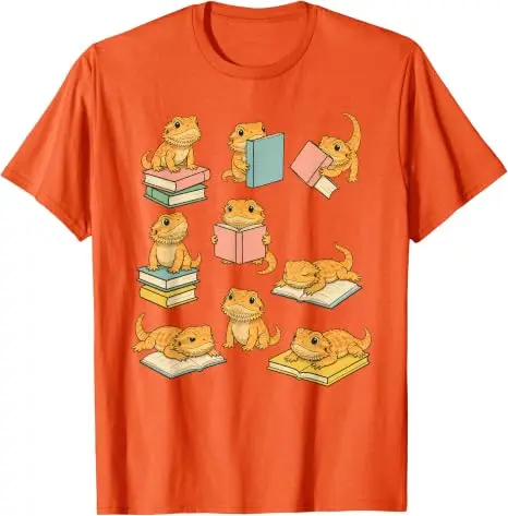 Lustiges T-Shirt mit bärtigen Drachen, die Bücher lesen, Y2k Back To School Reader Graphic Apparel, T-Shirts für den ersten Schultag, für Schüler und Lehrer – Detail 13