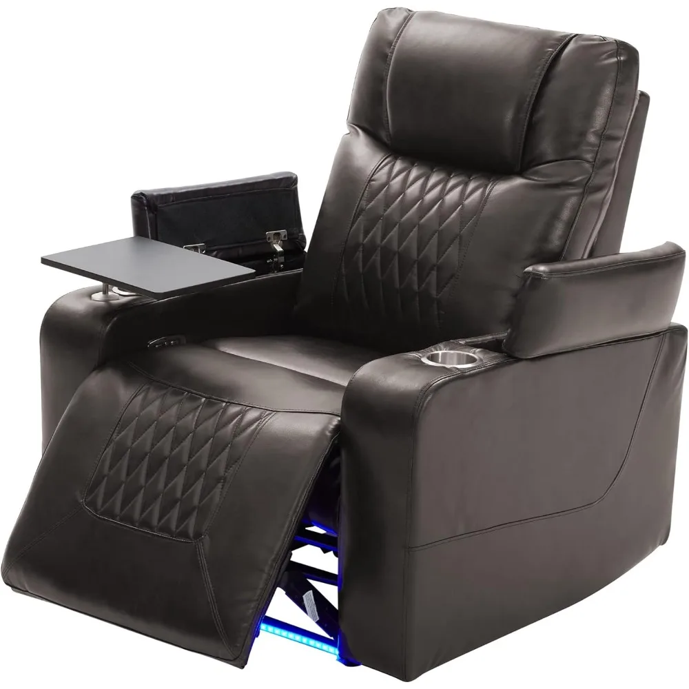 

Электрическое кресло-реклайнер с USB-портом для зарядки, поворотным подносом на 360 градусов, хранилищем на руках и подстаканниками, окружающим освещением - A