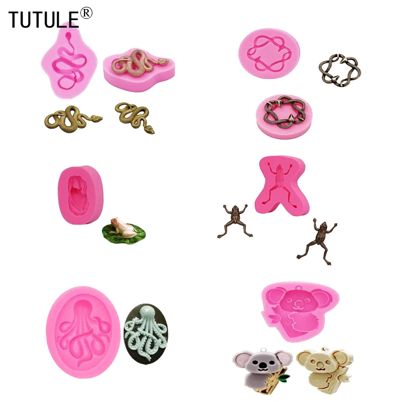 

6pcs Combination Pack Snake, Frog, Octopus, Mouse Silicone MoldsCake Candy Clay Ornament Mold DIY Handmade Chocolate Mould