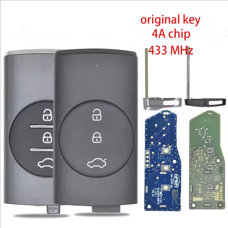

433MHz 4A Chip Smart Remote Key for Chery Tiggo 8 Plus Tiggo 7 Plus Proximity Keyless Go Card with Uncut Blade