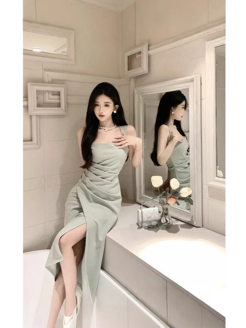 Vestidos ajustados para mujer, Club, arena polarizada, doble correa, cambio básico esencial, corte Boxy, diseño de popelina, forro adornado, deshuesado