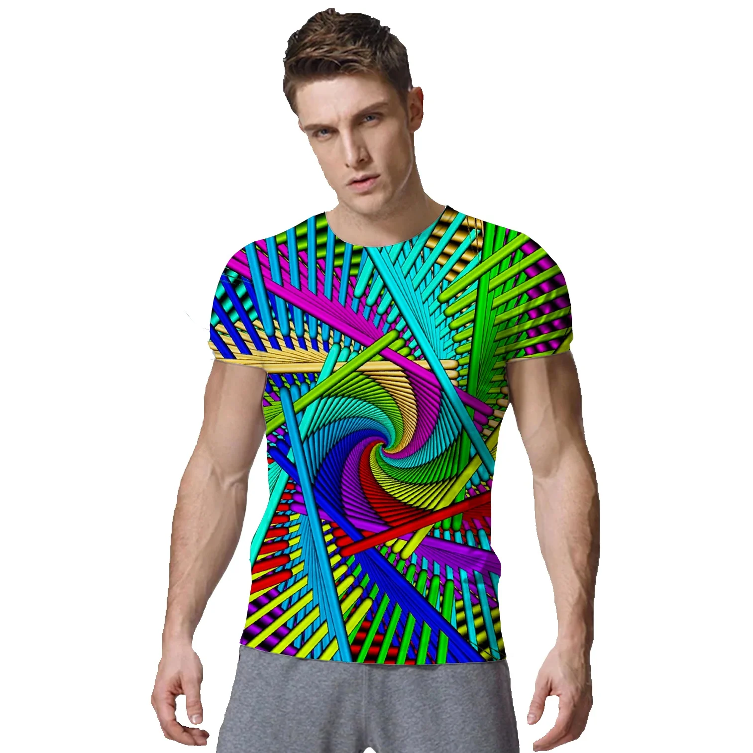 Newest Fashion 3D Printing T-Shirt Rainbow Vertigo Vortex Hypnotic Funny Short Sleeved Casual Tee Shirt Homme