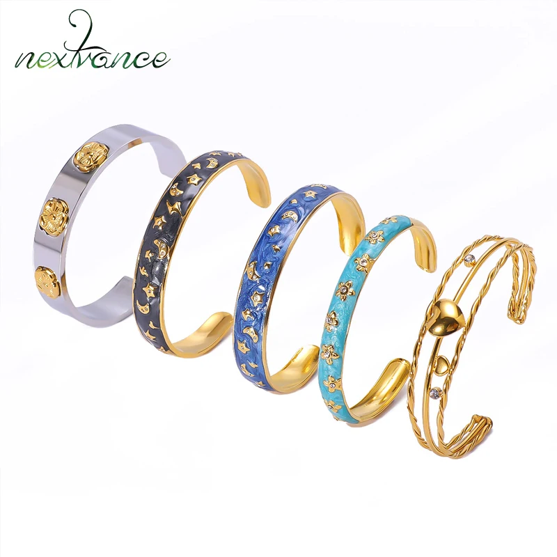 Nextvance Multiple Styles Design Sense Bracelet Colorful Oil Drop Cuff Bangle For Women Stainless Steel Waterproof Jewelry Gifts