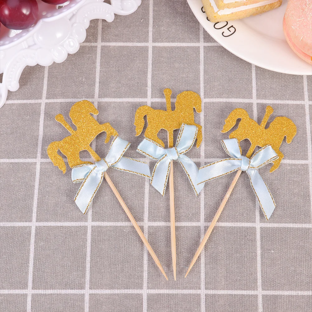 

30Pcs Creative Carousel Cake Picks Blue Bowknot Cake Decorations for Birthday Party Cupcakes Dessert Toppers